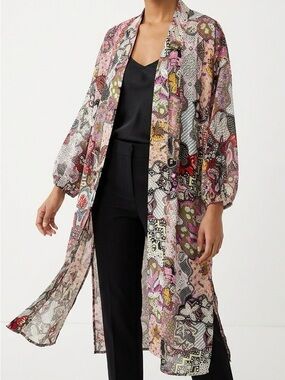 LOFT Paisley Floral Mosaic Duster Cardigan Kimono XS/S Boho Chic Resortwear